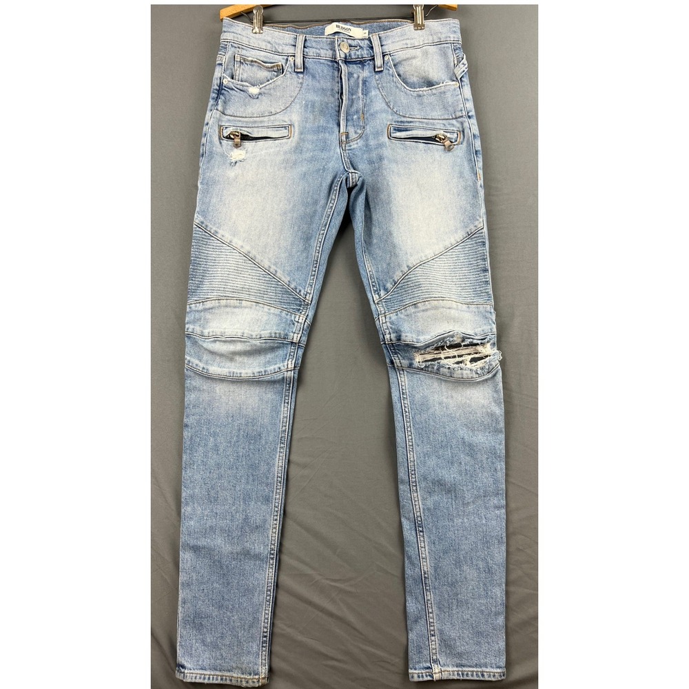 Hudson Blinder V2 Biker Jeans Womens 32 Light Wash Blue Distressed Moto Denim